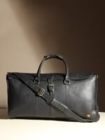 Personalized Black Leather Rolling Suitcase - Handmade Wheeled Duffle Bag - Image 3