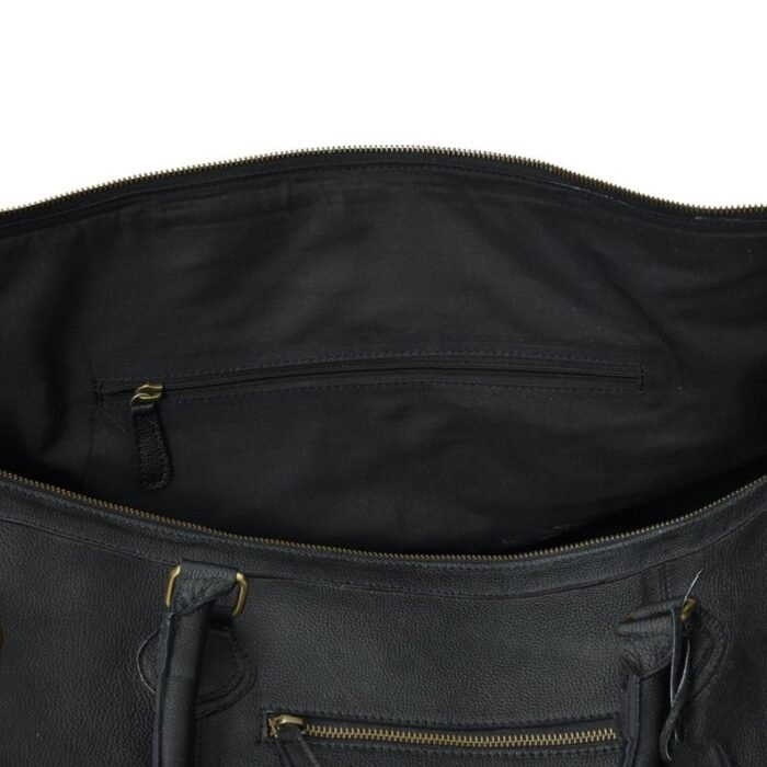 Black Leather Duffel Bag for Men - Image 5