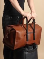 Top-Grain Leather Weekender Bag - Retro Duffel with Adjustable Strap - Image 8
