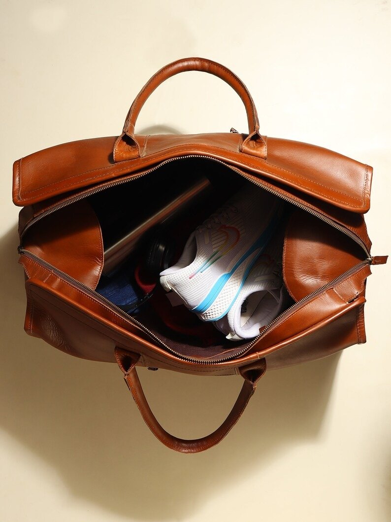 il_794xN.6293861653_8gvz Top-Grain Leather Weekender Bag - Retro Duffel with Adjustable Strap - Image 3