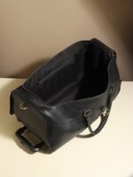 Personalized Black Leather Rolling Suitcase - Handmade Wheeled Duffle Bag - Image 4