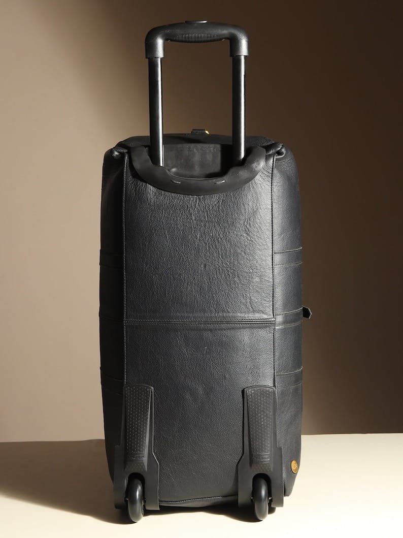 il_794xN.6299509245_saps Personalized Black Leather Rolling Suitcase - Handmade Wheeled Duffle Bag - Image 7