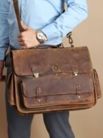 Personalized Handmade Vintage Leather Laptop Messenger Bag for Men - Image 5