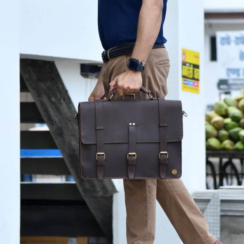 laptop bag Personalized Leather Messenger Bag for 15" Laptop - Premium Leather Satchel Briefcase | Perfect Gift for Him