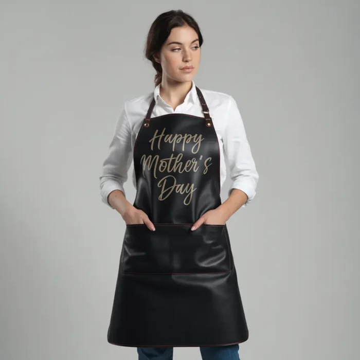 Bespoke Happy Mother's Day Black Cowhide Leather Apron