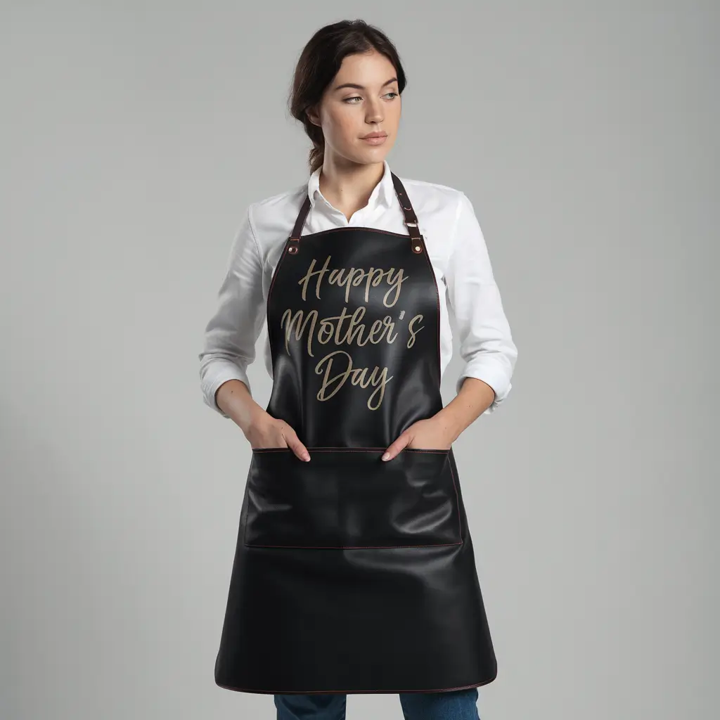 Bespoke Happy Mother's Day Black Cowhide Leather Apron Bespoke Happy Mother's Day Black Cowhide Leather Apron