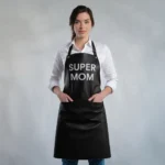 Fashion Style Super Mom Black Cowhide Leather Apron