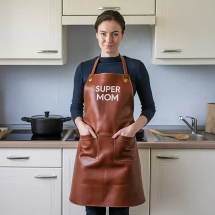 Gourmet Super Mom Brown 2 Pockets Cowhide Leather Apron