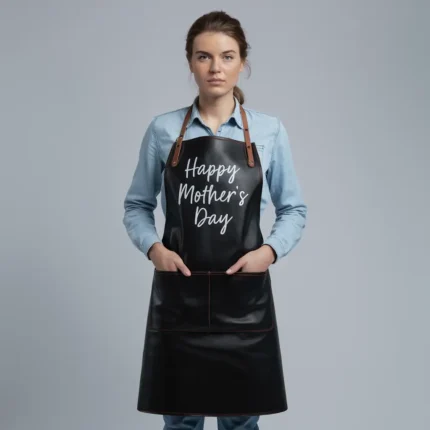 Happy Mother's Day Cowhide Black Leather Apron
