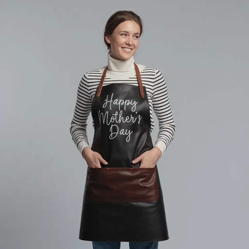 HeritageCraft Happy Mother's Day Black Cowhide Leather Apron with Brown Pocket Heritage Craft Happy Mother's Day Black Cowhide Leather Apron with Brown Pocket