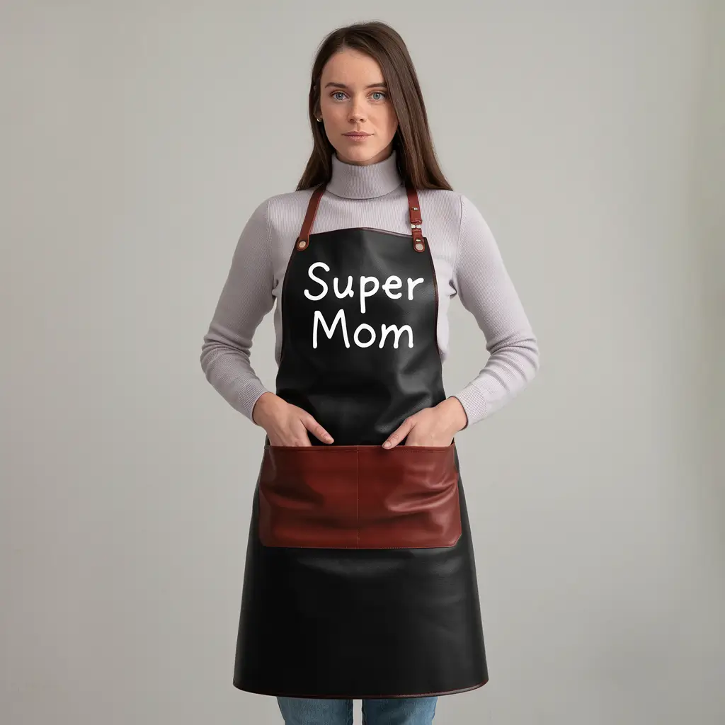 Multicolor Super Mom 2 Pockets Cowhide Leather Apron Multicolor Super Mom 2 Pockets Cowhide Leather Apron