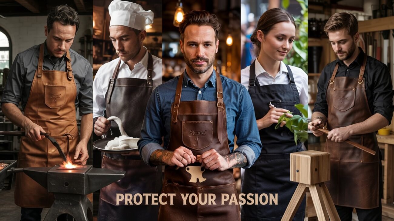 People from Various Industries Wearing Genuine Leather Aprons